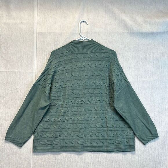 NWT J.JILL Sweater Women's XL Petite Storm Cloud Green Cable Knit Mock Neck $99 - Picture 13 of 16
